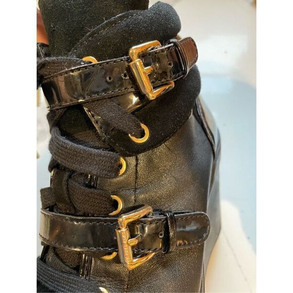 MICHAEL KORS Black Patent LIZZIE Hi High Top Wedge Platform Sneakers Booties 7.5 - Picture 13 of 13